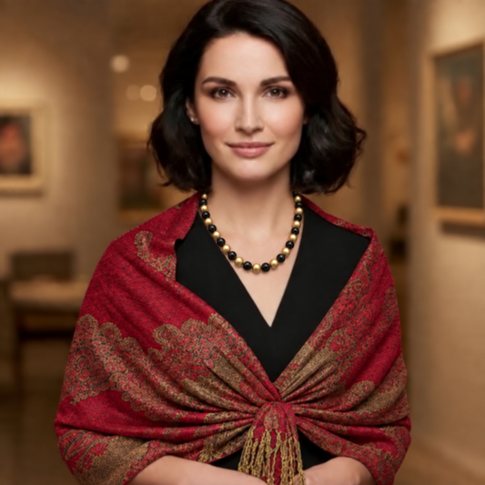 Women's Border Pashmina Reversible Scarf Shawl Wrap with Floral Border - 3 Color Options