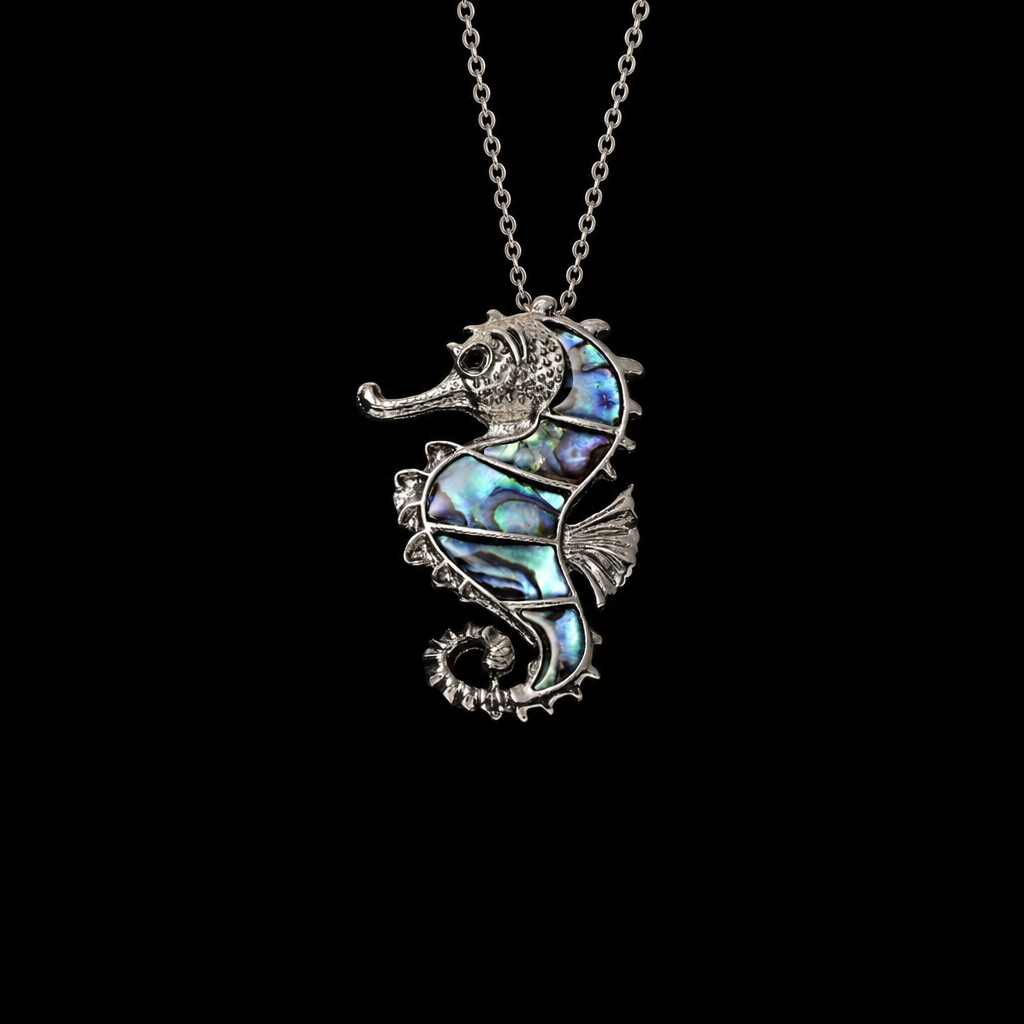 Abalone Shell and Austrian Crystal Seahorse Pendant Necklace