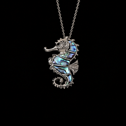 Abalone Shell and Austrian Crystal Seahorse Pendant Necklace