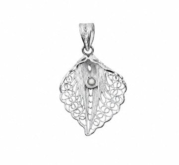 Oyster with Pearl Seashell Filigree Work Sterling Silver Boho Beach Pendant