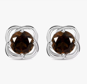 Brazilian Smoky Quartz Stud Earrings in Sterling Silver