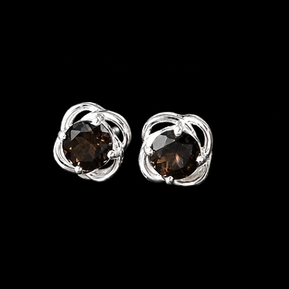 Brazilian Smoky Quartz Stud Earrings in Sterling Silver