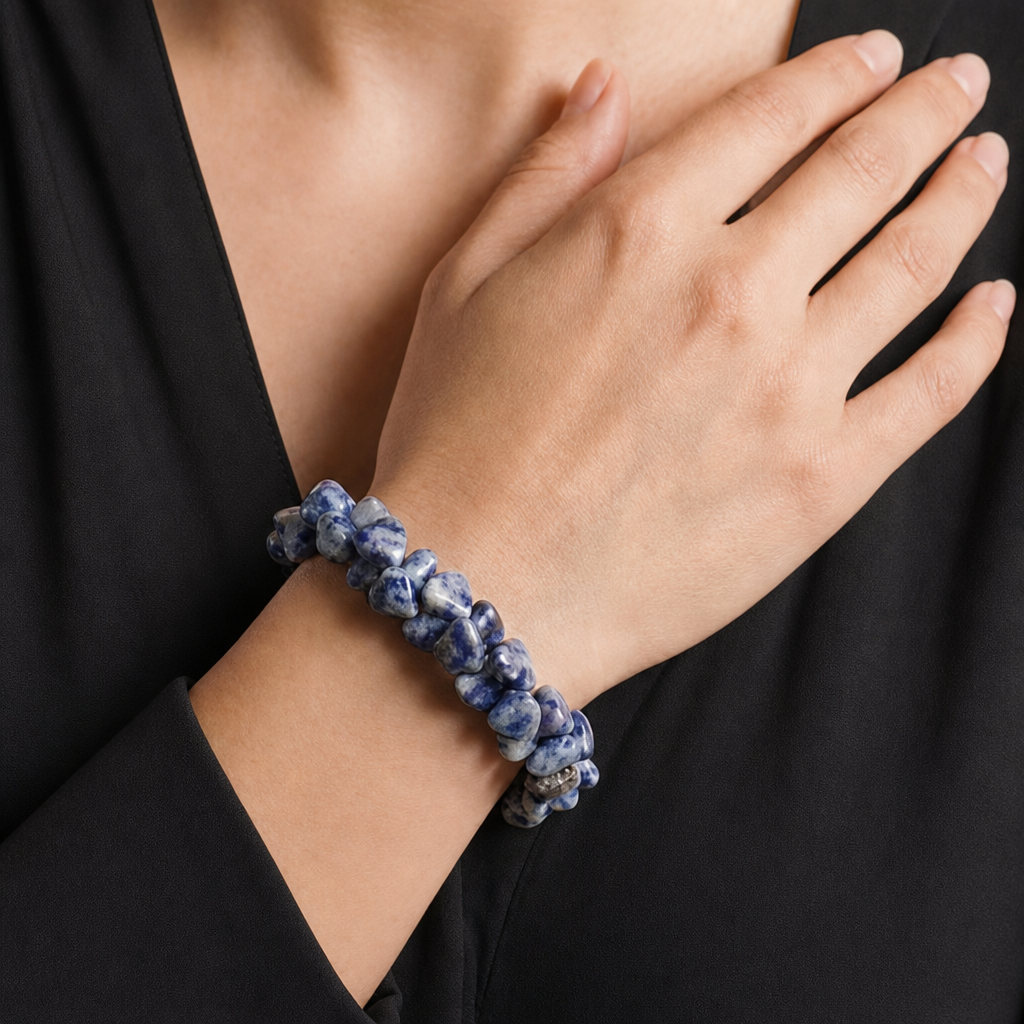 Beachy Blue Sodalite Gemstone Boho Stretch Bracelet