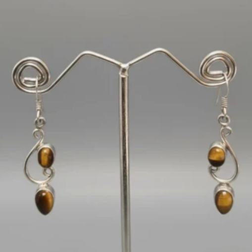 Dangling Leaf with Cabochon Gemstones 925 Sterling Silver Earrings - 4 Gemstone options
