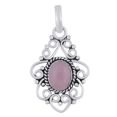 Intricate Wire Pattern with Oval Gemstone 925 Sterling Silver Pendant - 3 Color options