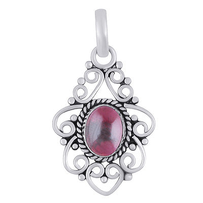 Intricate Wire Pattern with Oval Gemstone 925 Sterling Silver Pendant - 3 Color options
