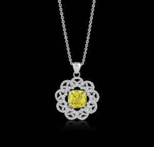Simulated Peridot with Simulated Diamonds Flower Elegant Regal Necklace
