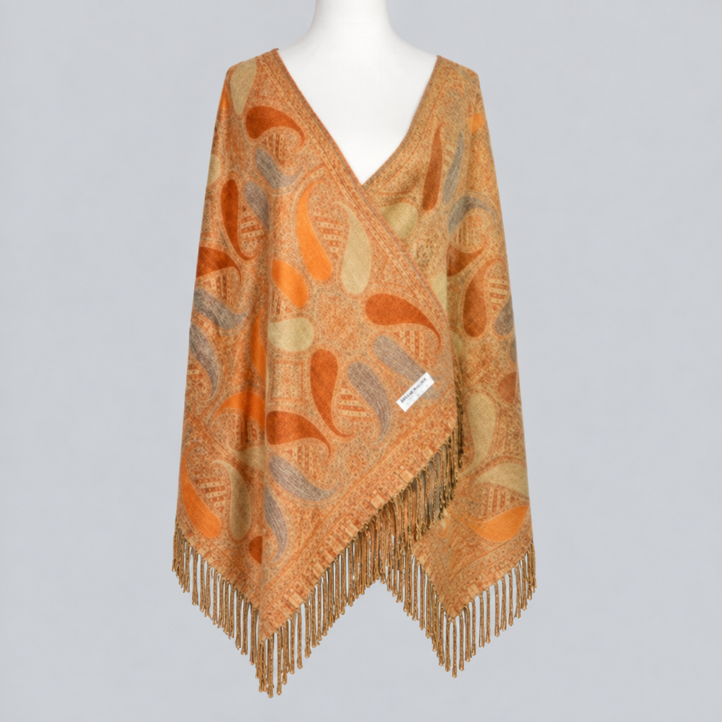 Exquisite Gold Beige Paisley Print Pashmina Shawl Scarf Wrap