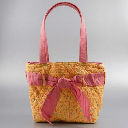 Yellow Printed with Pink Ribbon Quilted Shoulder Bag