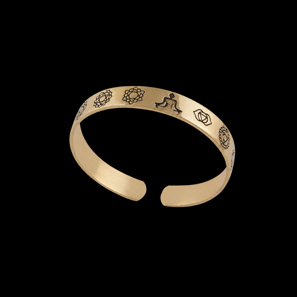 Engraved Chakra Mandala Yoga Adjustable Solid Brass Cuff Style Bangle Bracelet